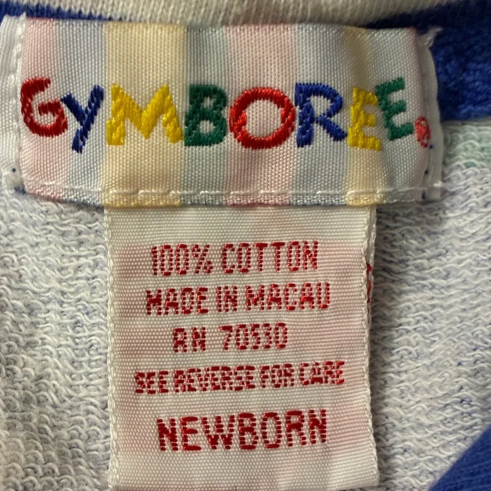 Vintage Gymboree Newborn Romper Hooded Number Print Blue Red‎ Yellow 90s Cotton